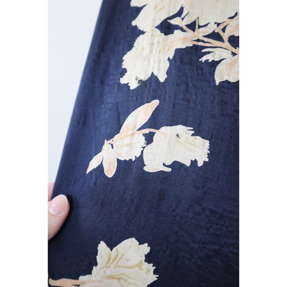 Shun Da Chinese 100% Silk Floral Printed Midi Dress Navy Blue Cream - Picture 11 of 12